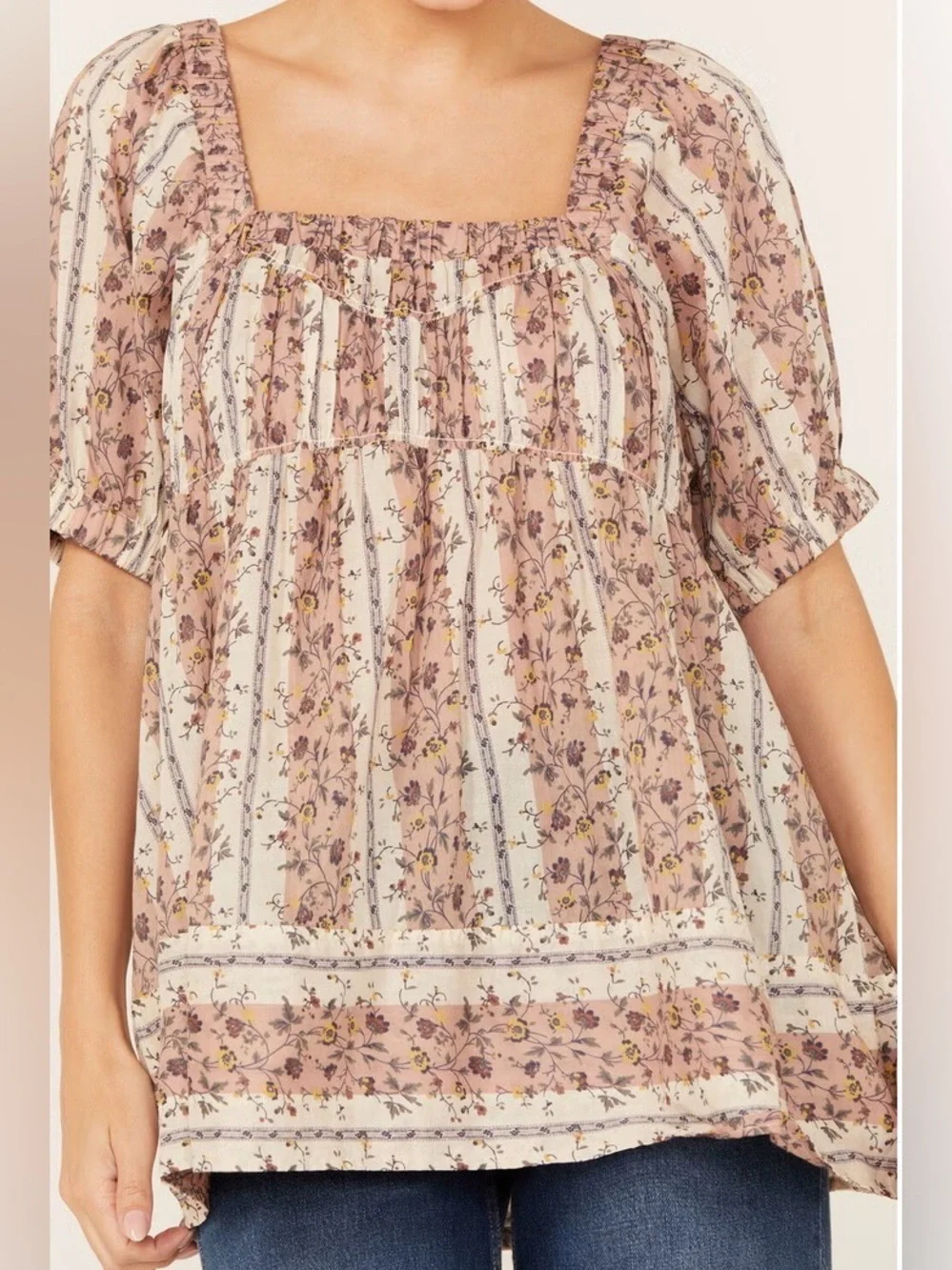 Free People Women's Vintage Lover Floral Print Short Sleeve Blouse
